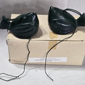 Vintage Lillian Vernon Japanese Cast Iron Bird Bells Set of 2 Green Furin...